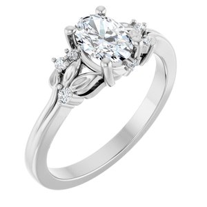 14K White Gold 7x5 mm Oval .07 CTW Diamond Accented Floral Engagement Ring. 126144:LG102:P