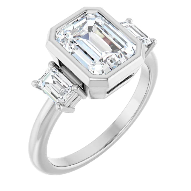 14K White Gold 8.5x6.5 mm Emerald Engagement Ring With Lab Grown Diamonds