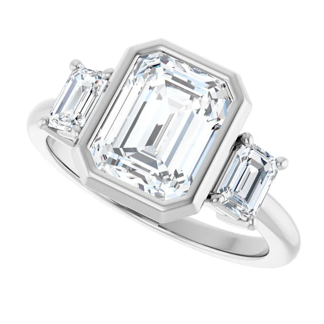 14K White Gold 8.5x6.5 mm Emerald Engagement Ring With Lab Grown Diamonds