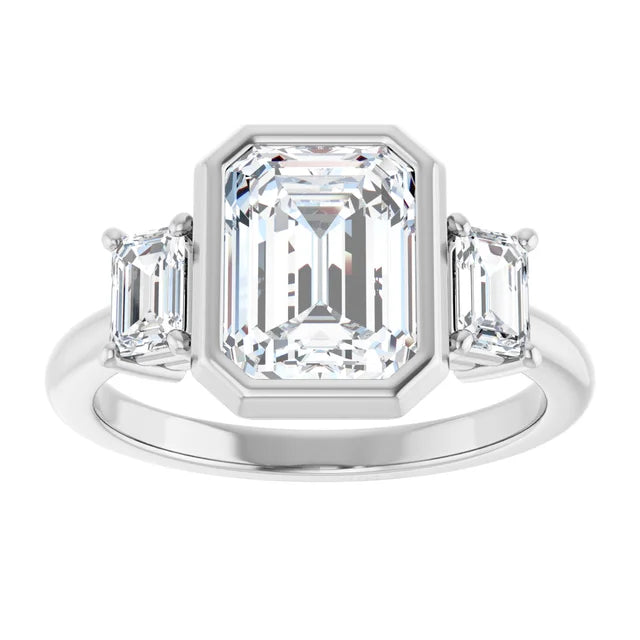 14K White Gold 8.5x6.5 mm Emerald Engagement Ring With Lab Grown Diamonds