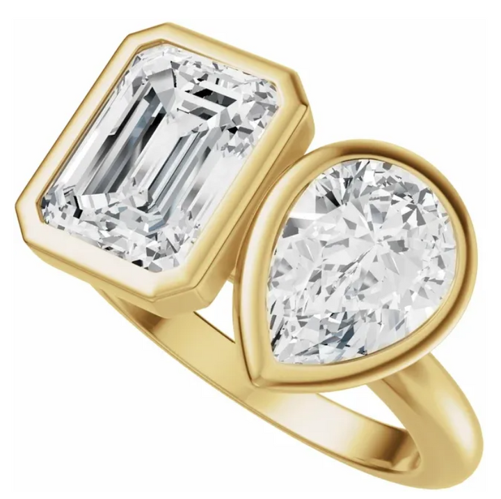 14K Yellow Gold 8x6 mm Emerald and Pear Engagement Ring