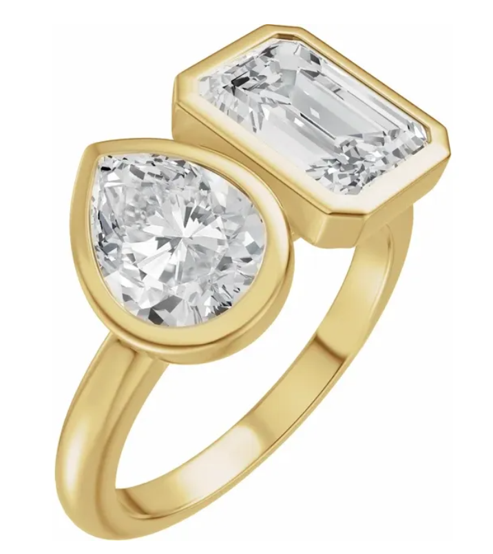 14K Yellow Gold 8x6 mm Emerald and Pear Engagement Ring