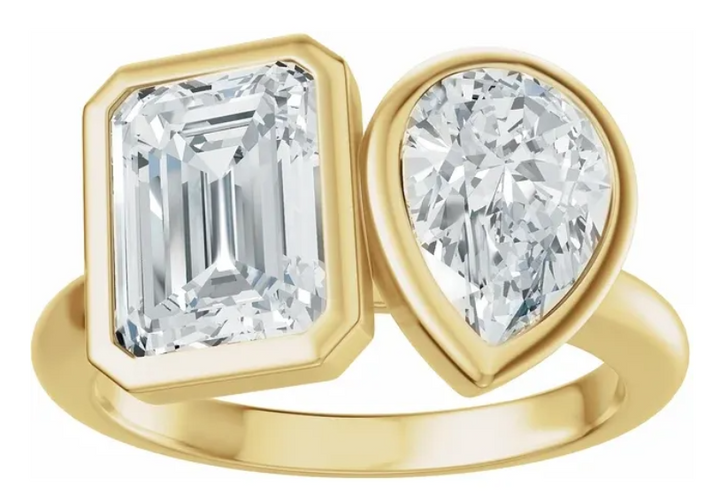 14K Yellow Gold 8x6 mm Emerald and Pear Engagement Ring