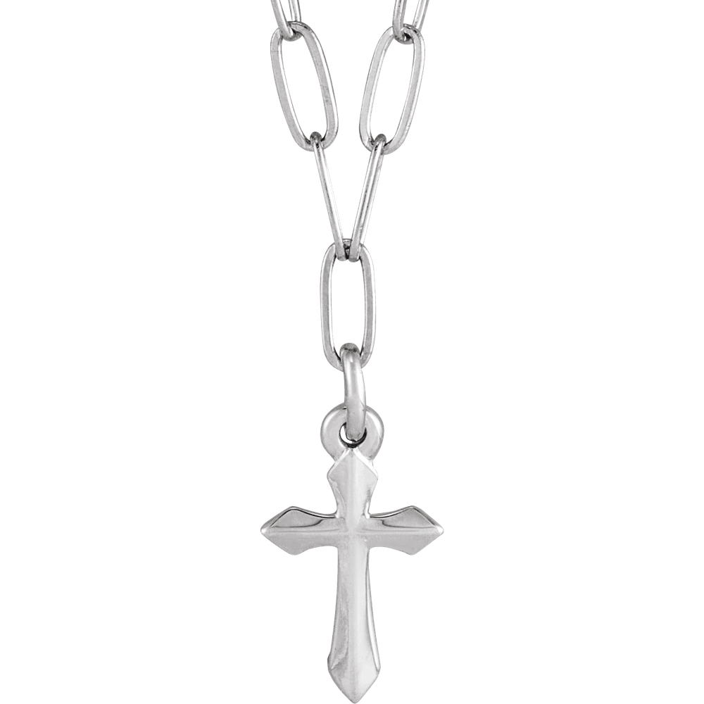 14K White Gold .03 CTW Natural Diamond Cross Charm 7" Bracelet