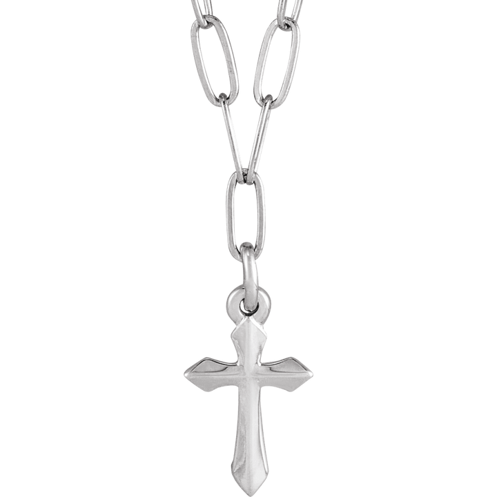 14K White Gold .03 CTW Natural Diamond Cross Charm 7" Bracelet