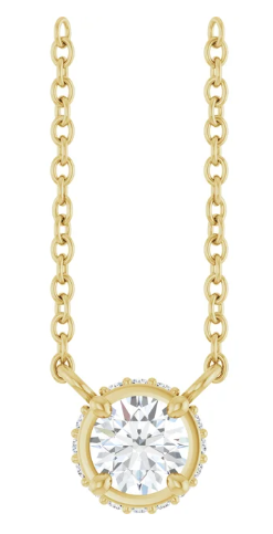 14K Yellow Gold 5.5 mm Round Hidden Halo Necklace