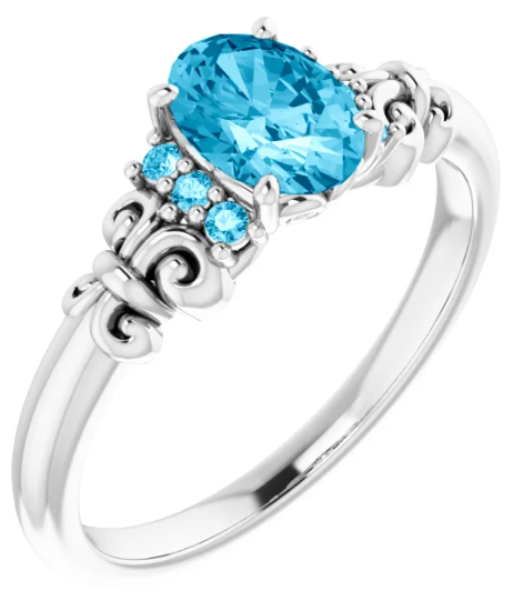 Customizable 14K White Gold 7x5 mm Oval Accented Gemstone Ring 71912:390:P
