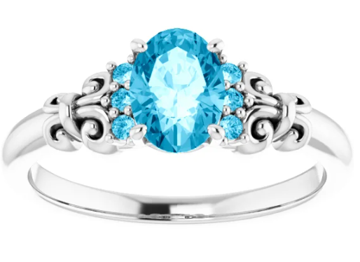 Customizable 14K White Gold 7x5 mm Oval Accented Gemstone Ring 71912:390:P
