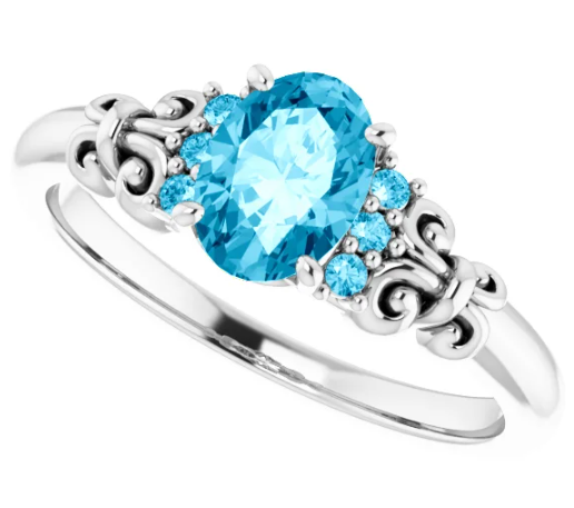 Customizable 14K White Gold 7x5 mm Oval Accented Gemstone Ring 71912:390:P