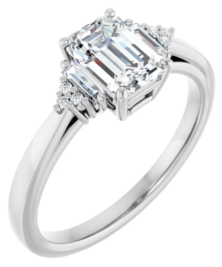 14K White Gold 7x5 mm Emerald Three-Stone Engagement Ring. 122941:465:P