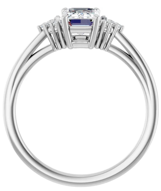 14K White Gold 7x5 mm Emerald Three-Stone Engagement Ring. 122941:465:P