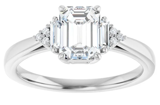 14K White Gold 7x5 mm Emerald Three-Stone Engagement Ring. 122941:465:P