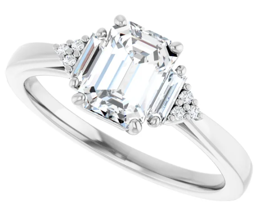 14K White Gold 7x5 mm Emerald Three-Stone Engagement Ring. 122941:465:P