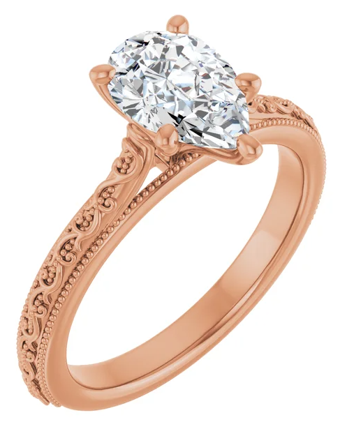 10K Rose Gold  9x6 mm Pear Lab-Grown Solitaire Engagement Ring. 123063:1061:P