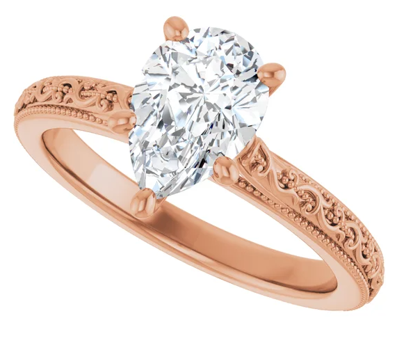 10K Rose Gold  9x6 mm Pear Lab-Grown Solitaire Engagement Ring. 123063:1061:P