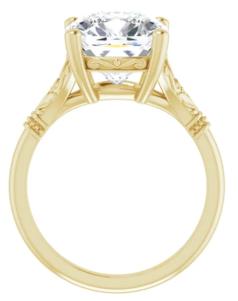 14K Yellow Gold 10 mm Cushion Solitaire Engagement Ring. 124648:556:P
