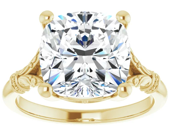 14K Yellow Gold 10 mm Cushion Solitaire Engagement Ring. 124648:556:P