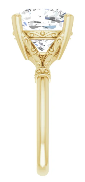 14K Yellow Gold 10 mm Cushion Solitaire Engagement Ring. 124648:556:P