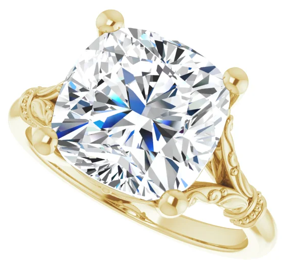 14K Yellow Gold 10 mm Cushion Solitaire Engagement Ring. 124648:556:P