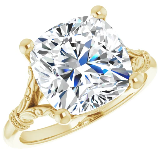 14K Yellow Gold 10 mm Cushion Solitaire Engagement Ring. 124648:556:P