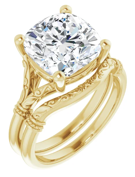 14K Yellow Gold 10 mm Cushion Solitaire Engagement Ring. 124648:556:P