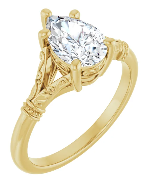 14K Yellow Gold 9x6 mm Pear Solitaire Accented Engagement Ring. 124648:1126:P