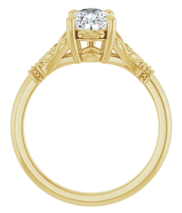 14K Yellow Gold 9x6 mm Pear Solitaire Accented Engagement Ring. 124648:1126:P