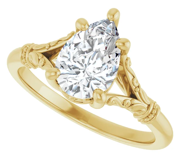 14K Yellow Gold 9x6 mm Pear Solitaire Accented Engagement Ring. 124648:1126:P
