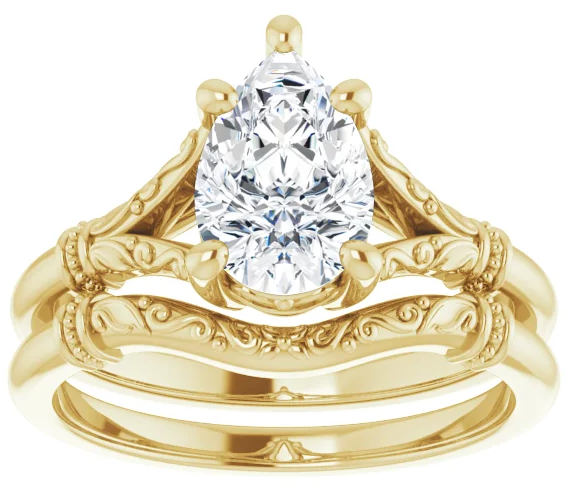 14K Yellow Gold Band for 9x6 mm Pear Ring. 52293:1126:P