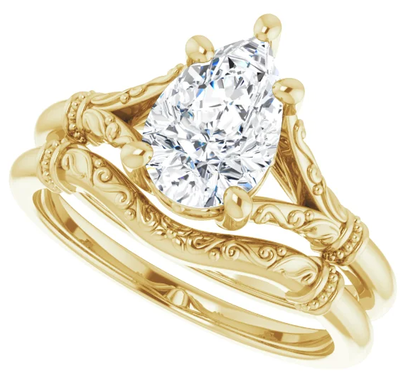 14K Yellow Gold Band for 9x6 mm Pear Ring. 52293:1126:P