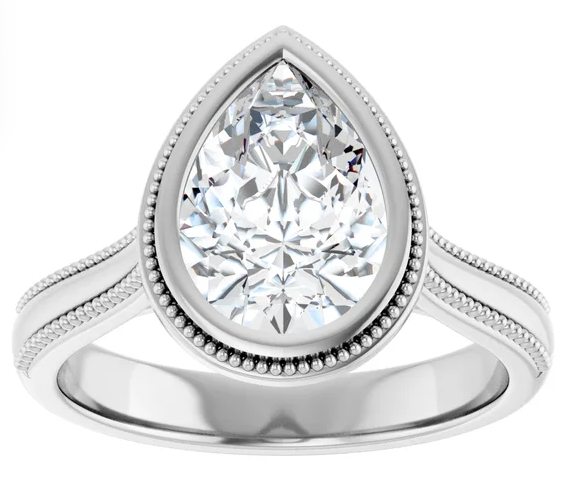 Platinum Bezel-Set 10x7 mm Pear Solitaire Engagement Ring. 126897:262:P