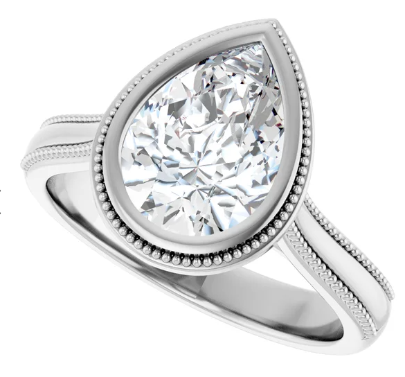 Platinum Bezel-Set 10x7 mm Pear Solitaire Engagement Ring. 126897:262:P