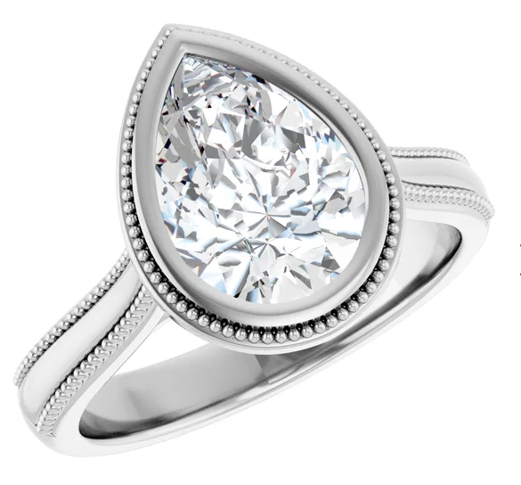 Platinum Bezel-Set 10x7 mm Pear Solitaire Engagement Ring. 126897:262:P
