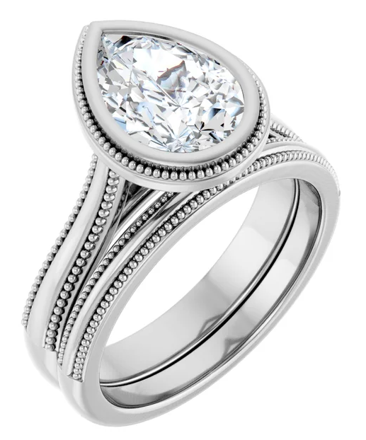 Platinum Bezel-Set 10x7 mm Pear Solitaire Engagement Ring. 126897:262:P
