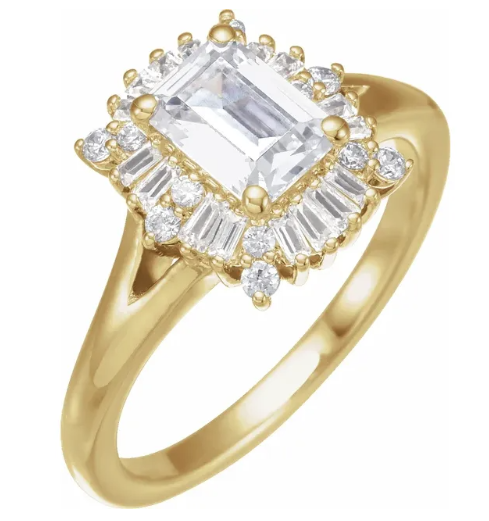 14K Yellow Gold 7x5 mm Emerald 3/8 CTW Diamond Halo-Style Engagement Ring. 688842:600:P