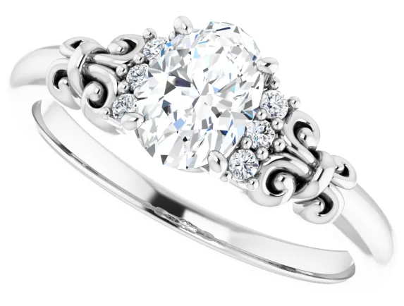 14K White Gold 7x5 mm Oval Accented Ring. 71912:390:P
