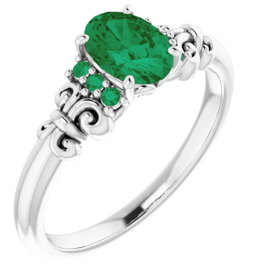 Customizable 14K White Gold 7x5 mm Oval Accented Gemstone Ring 71912:390:P