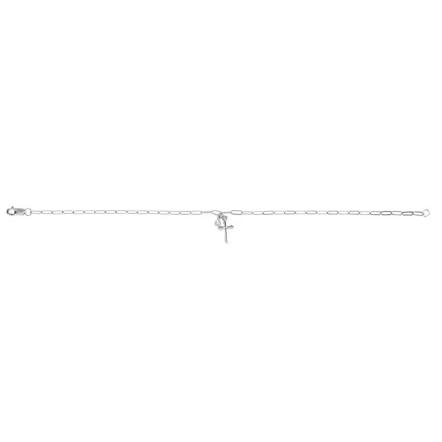 14K White Gold .03 CTW Natural Diamond Cross Charm 7" Bracelet