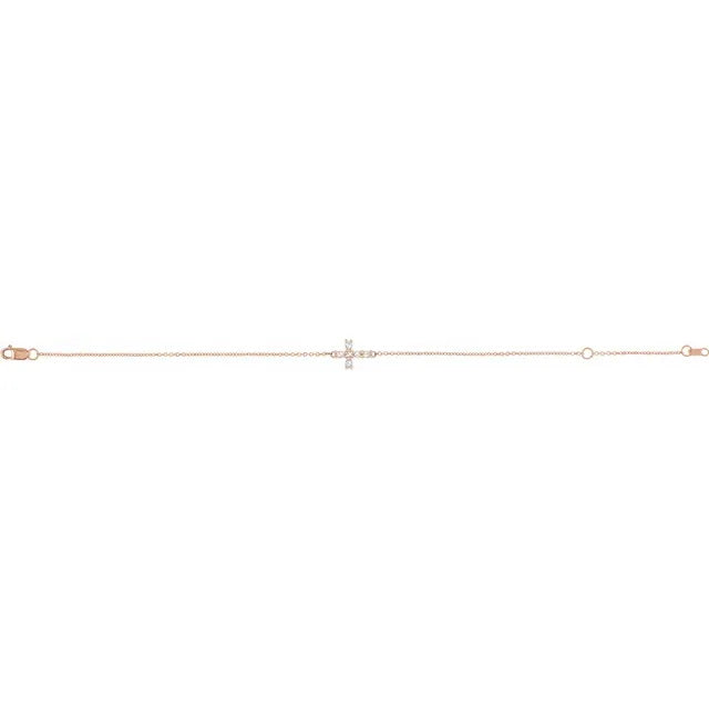 14K Rose Gold 1/8 CTW Rose-Cut Natural Diamond Sideways Cross 6 1/2-7 1/2" Bracelet