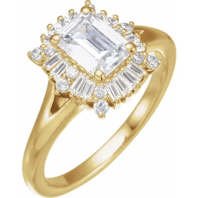 Ladies 14K Halo Yellow  Gold Lab Diamond Engagement Ring With 1ct Center Stone VS Clarity, F Color