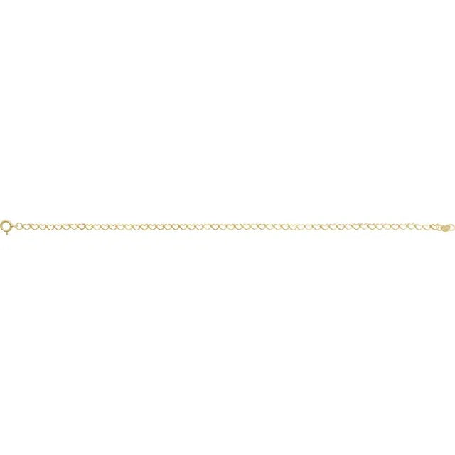 14K Yellow 2.5 mm Heart 7" Chain