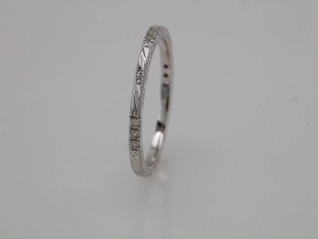 14K White Gold 1/10 CTW Diamond Hand-Engraved Anniversary Band. 653115:608:P